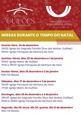 Horários das Missas - Tempo do Natal
