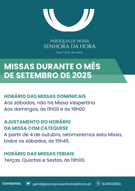 Horários das Missas em Setembro 2025